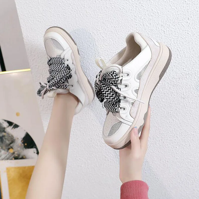 Multicolor Platform Chunky Sneakers Women Spring Thick Bottom Daddy Shoes Round Toe Breathing Leisure Student Flats D6237