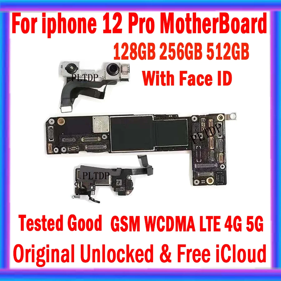 

128GB 256GB 512 For iPhone 12 pro Motherboard With/NO Face ID Original Unlocked Free iCloud Full Test Logic Board Support update