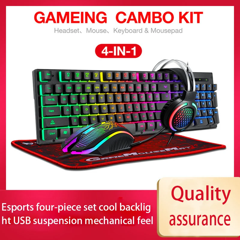 

Thunderwolf TF400 Game Four-piece Luminous Game Set Keyboard Mouse Headset RGB Mouse and Keyboard Computer Accessories