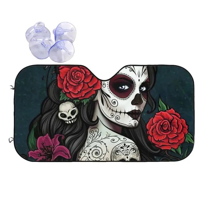 

Sugar Skull Sunshade Beautiful Girl Fashion Car Front Windshield 76X140Cm Sun Visor Accessories Covers