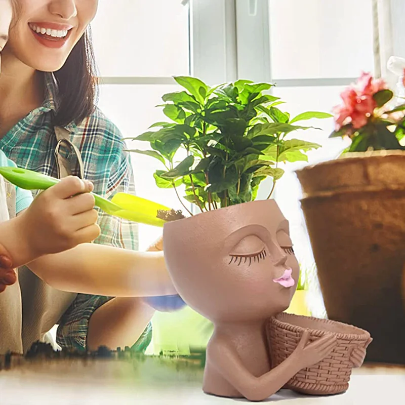 

Face Head Flower Planter Succulent Plant Flower Container Pot Flowerpot Figure Garden Decor Nordic Tabletop Ornament