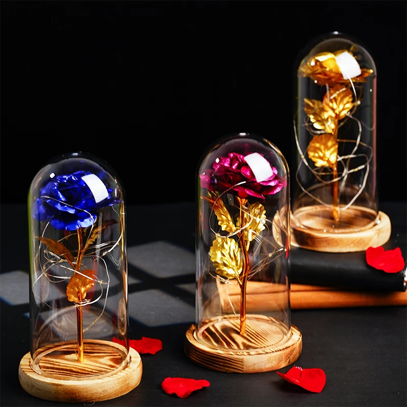 2023 LED Enchanted Galaxy Rose Eternal 24K Gold Foil Flower With Fairy String Lights In Dome For Christmas Valentine's Day Gift