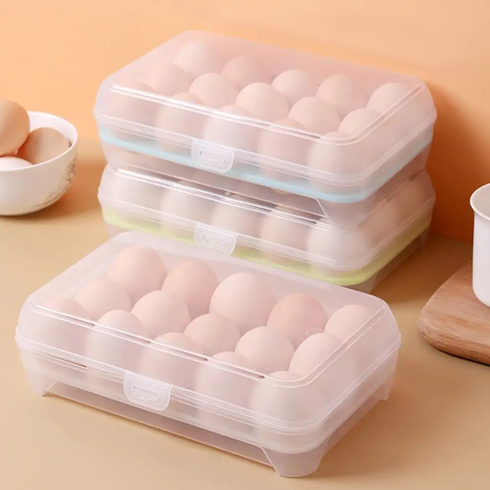 

Excellent Egg Storage Box Space-saving Egg Box Simple Access 15 Grid Refrigerator Egg Organizer Case Moisture-proof