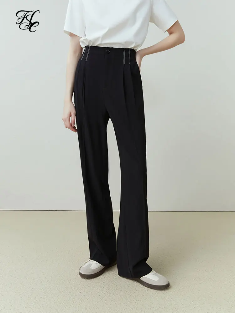FSLE Commuter Style Black Suit Pants for Women Spring Autumn Drape High Waist Casual Loose Straight Pants Office Lady Necessary