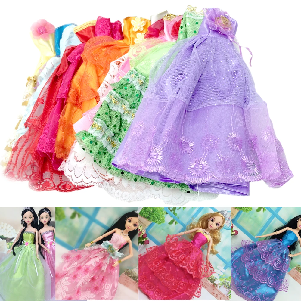 

Besegad 5PCS Mini Doll Long Satin Lace Wedding Bubble Dresses Princess Dress Evening Gown Clothes Accessories for Barbie Toy