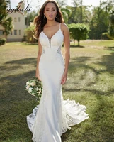 mermaid white wedding dresses spaghetti straps v neck backless sexy appliques tulle lace elegant beach vestido de novia