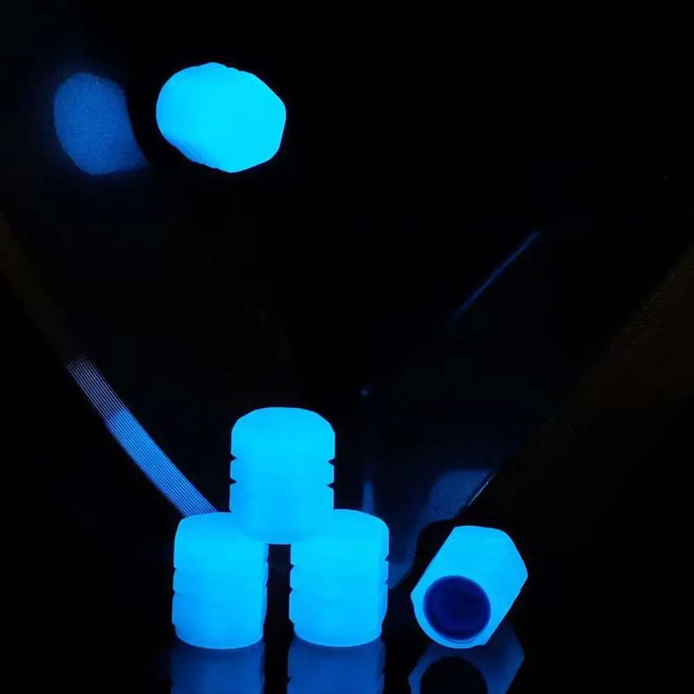 

4Pcs Fluorescent Blue Green Valve Caps Motorcycle Bike Universal Tyre Hub Glowing Cap Luminous Valve Cap Decor