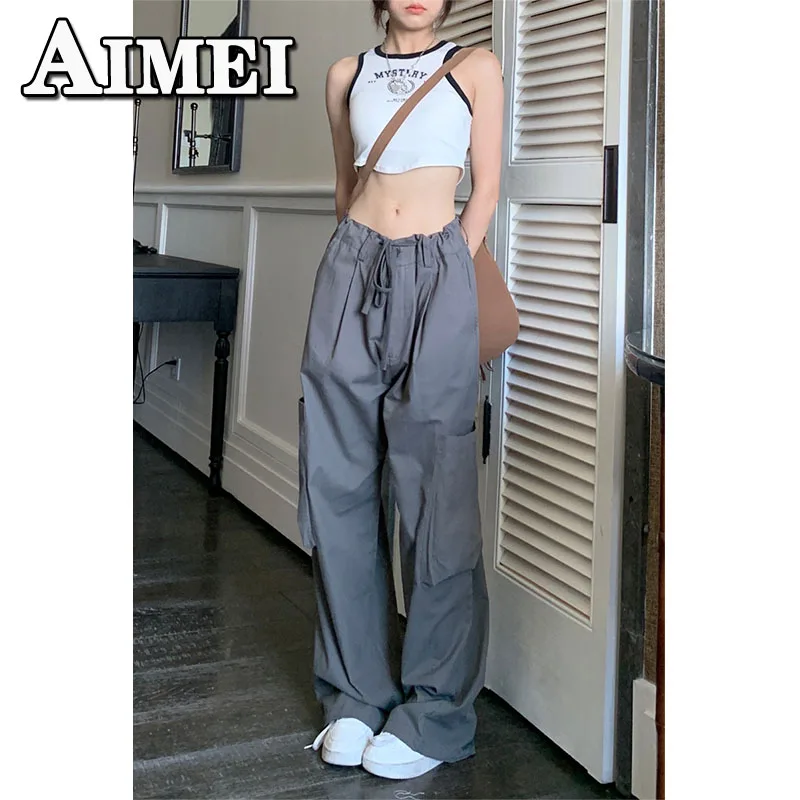 

Retro Cargo Pants Casual Summer High Waist Wide Leg Thin Section Baggy Trousers Y2K Streetwear Korean Style Clothes Women 2023