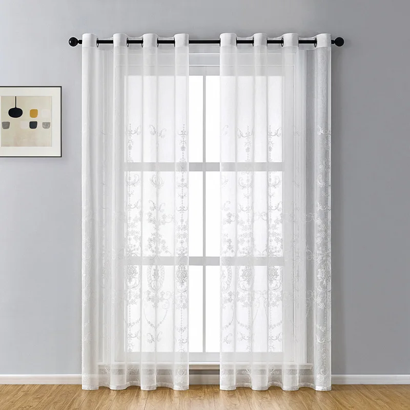

European Style White Embroidery Curtain Gauze Balcony Living Room Bay Window Voile Curtain Coffee Home Bedroom Textile Decoratio