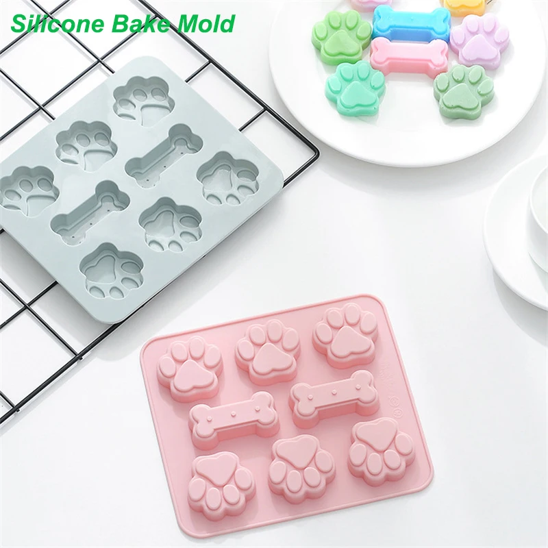 

8 Cells Silicone Material Dog Paw Bone Style Cake Molds Food Grade Baking Tools DIY Biscuit Chocolate Dessert Pastry Epoxy Molds