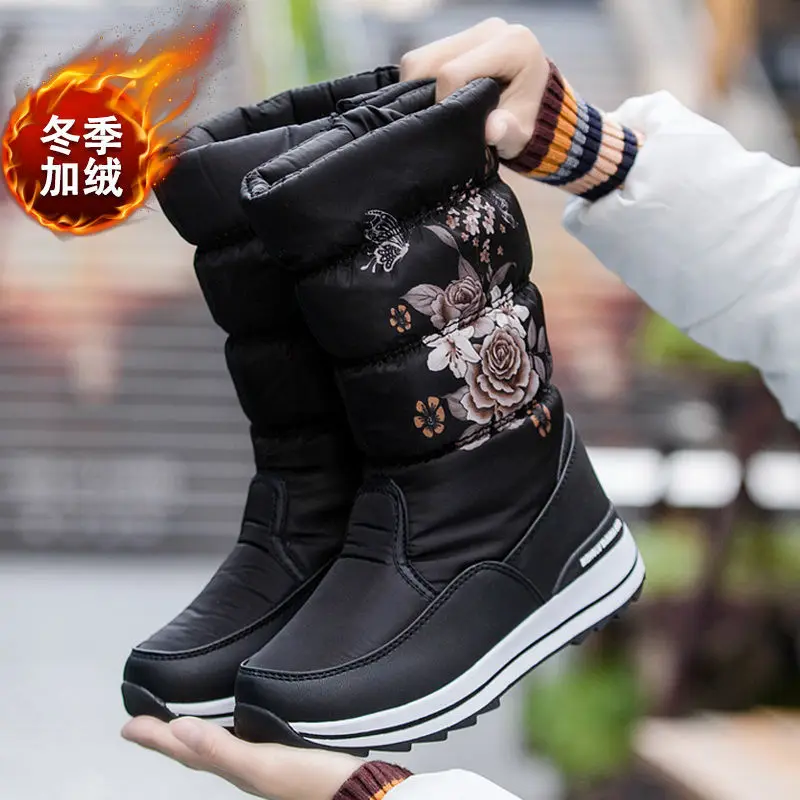 

Snow Boots Women's Thick Winter Waterproof Non-Slip Warm Cotton-Padded Shoes with Velvet Medeum Hight Korean-Style Frye Boot