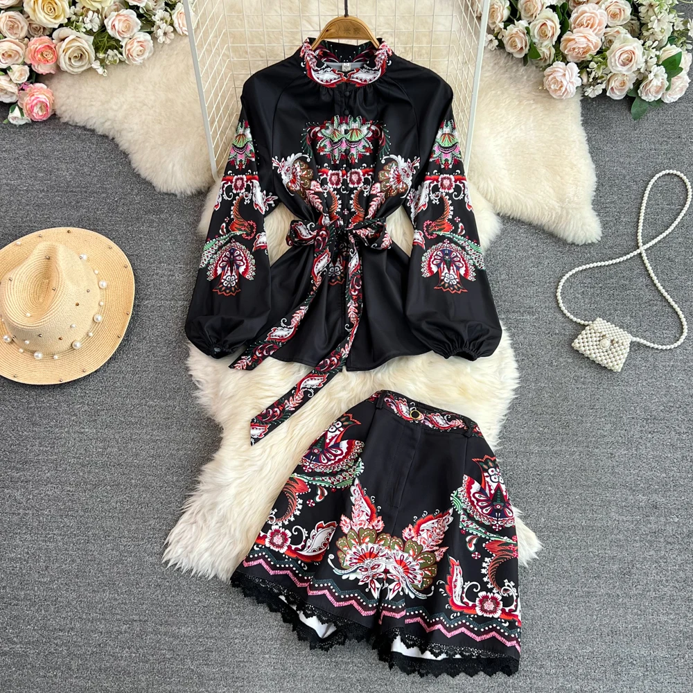 Модный комплект темпераментная рубашка с длинным рукавом-фонариком стоячим