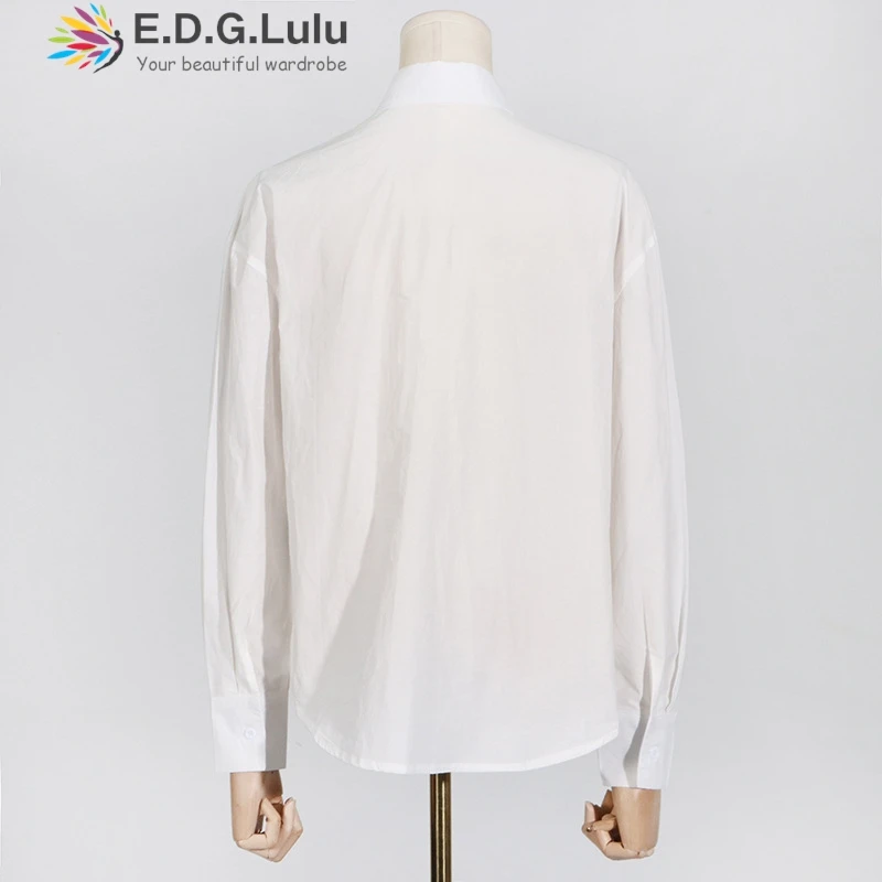 EDGLuLu белая блузка с отложным воротником и длинными рукавами женская однобортная
