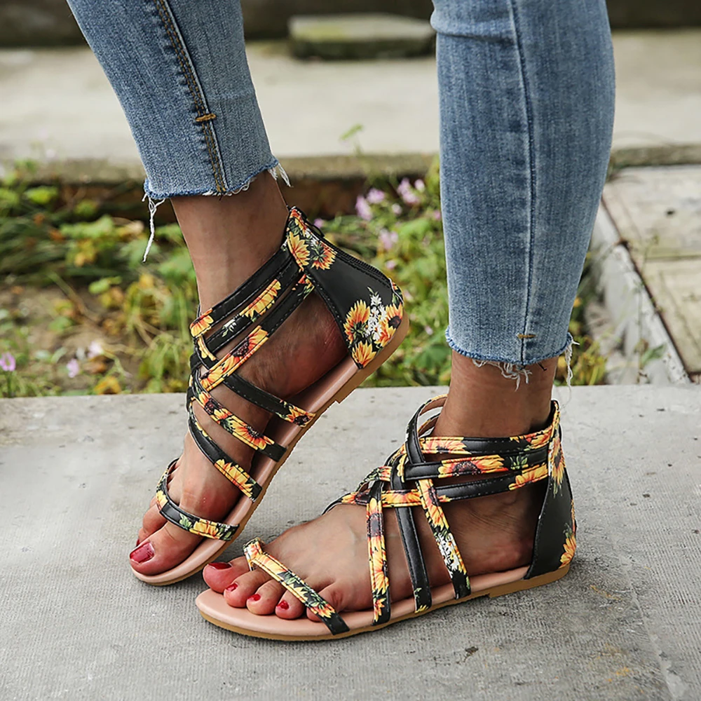 

Сандалии женские в римском стиле, мягкие шлепанцы на плоской подошве, Повседневная пляжная спортивная обувь, сланцы, богемный стиль, молния сзади, лето 2023