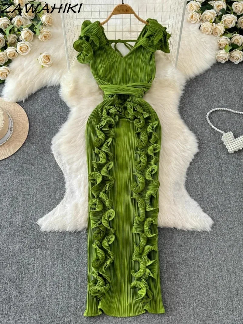 Женское элегантное платье женская одежда с V-образным вырезом и коротким рукавом