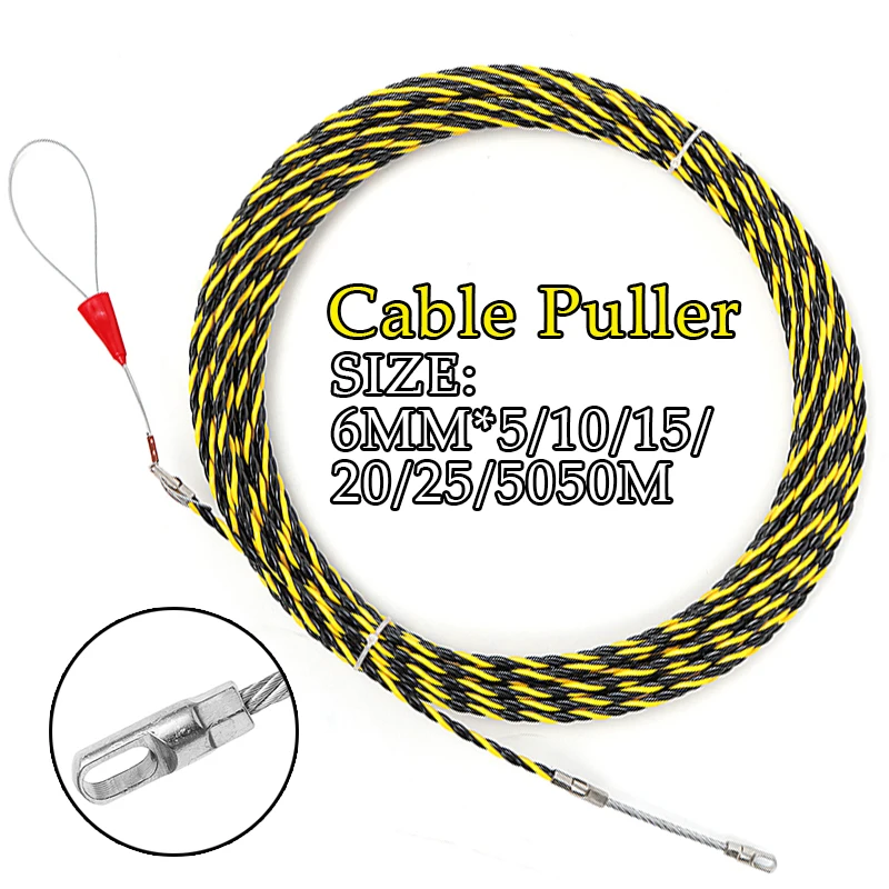 

6mm 5-50M Wires Cable Push Puller Threader Electrician Threading Wire Guide Device Snake Rodder Fish Tape Lead