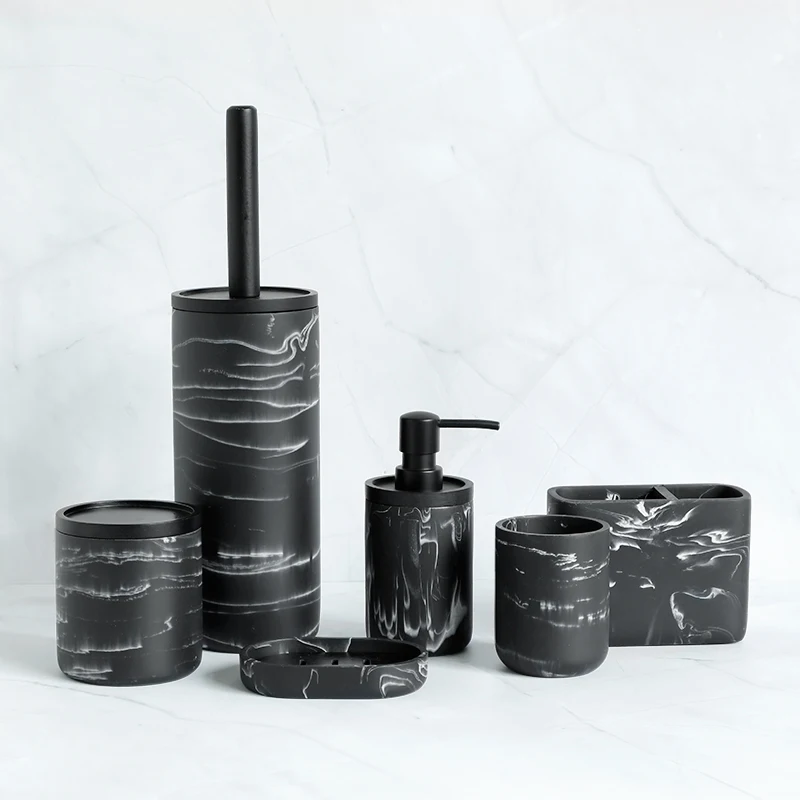 resin imitation marbling bathroom accessories set soap dispenser pump bottle toilet brush soap dish toothbrush holder cotton box free global shipping