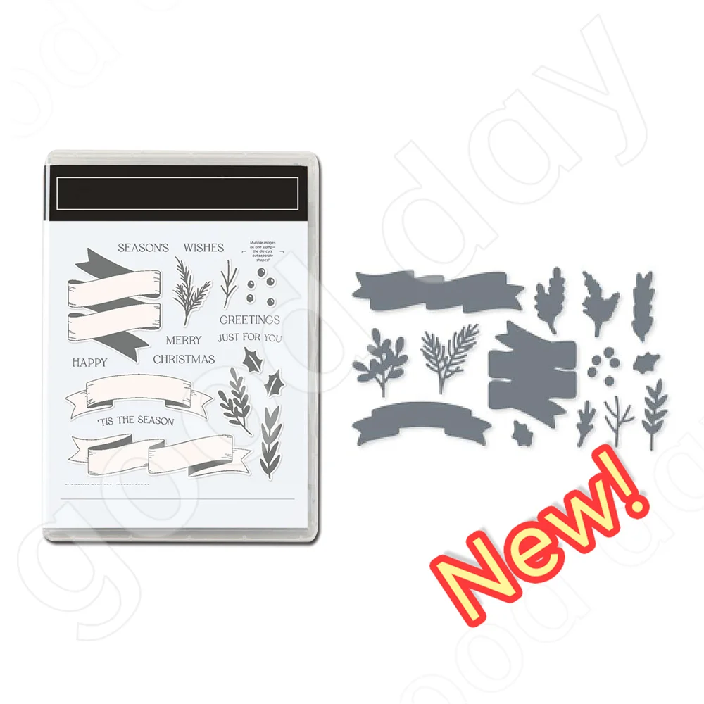 

2023 New Arrival Flower and Grass Banner Clear Stamps or Metal Cutting Dies Sets for DIY Craft Making Scrapbooking Christmas