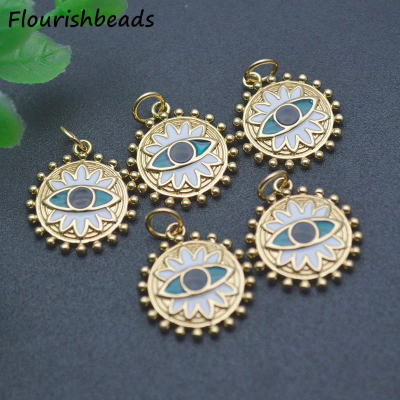 

Trendy Jewelry Nickel Free Anti Rust 18k Gold Plated Enamel Evil Eye Flower Charms Pendants for Earring Necklace Making 20pc