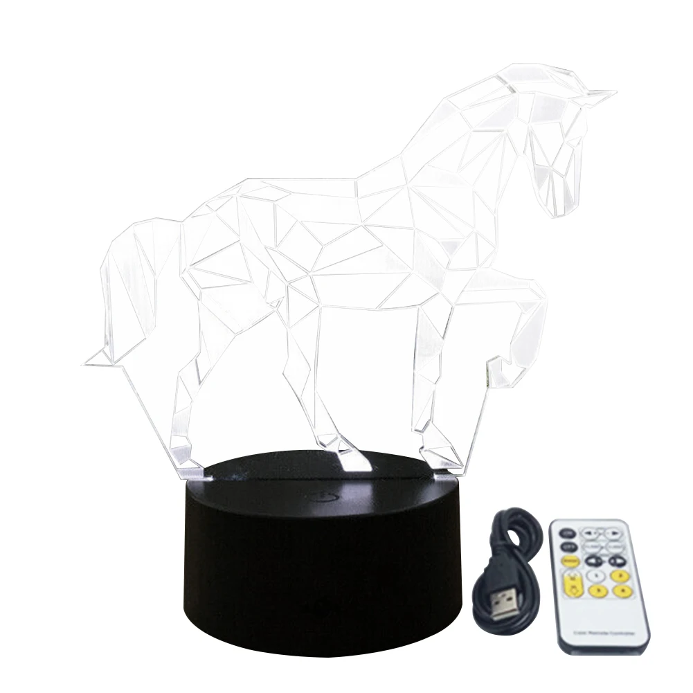 

LED Visual Night Light Bar 3D Horse Lamp Living Room 7 Colour Changing Kids Gift Home Decor Touch Button Corridor Remote Control