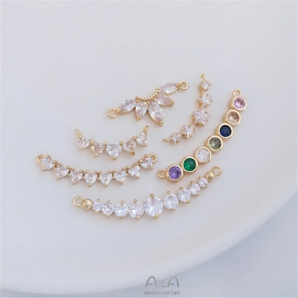 

14K Gold Filled Plated five pointed star peach heart shaped round zircon curved rod double hanging Necklace Pendant DIY Pendant