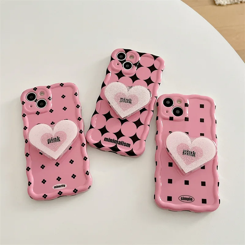

For iPhone 14Promax 2023 New Ins Net Red Pink Love Stand Phone Soft Case 14Pro 13Promax 12 11
