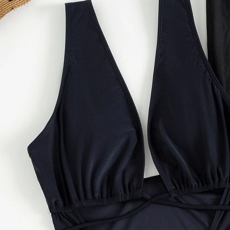 Цельный купальник женский сексуальный черный купальный костюм прозрачная