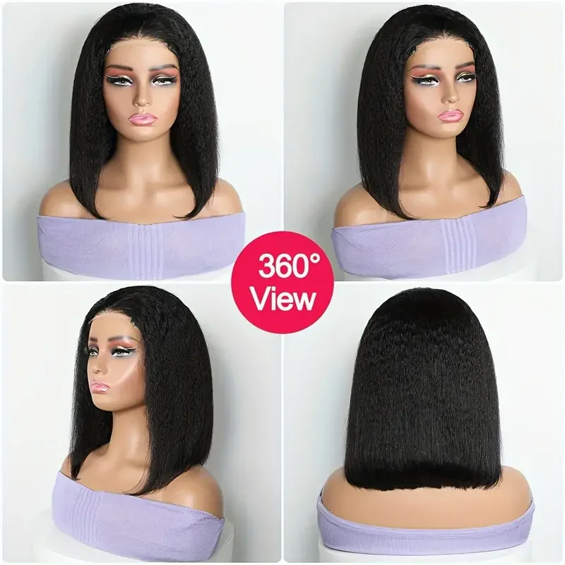 Короткие прямые парики Yaki бразильские волосы Remy 4x4 прозрачные кружевные