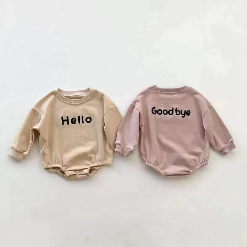 

2022 Autumn Baby Girls Bodysuits Letters Printed Toddler Boys Cotton Long Sleeve One Piece Outerwear