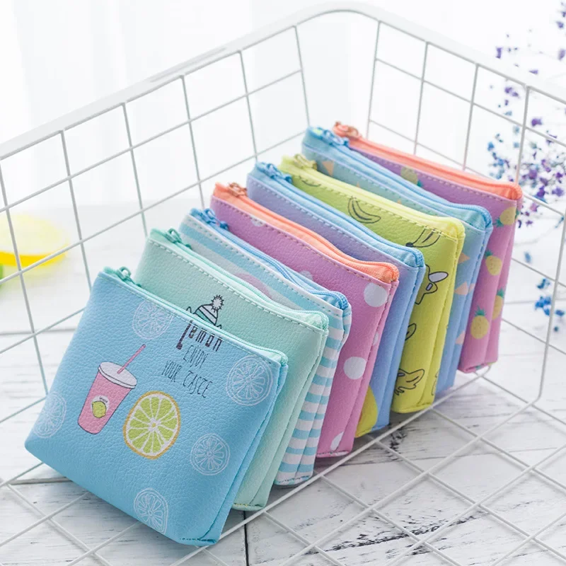 

Cute Coin Zero Purse Cartoon Kid's Key Coin Wallet Animal Fruit Printing Zipper Pouch Leather Children's Purses Mini Wallets