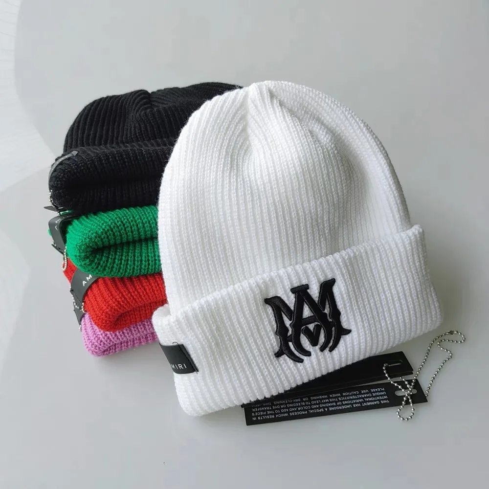 

AM Men's Knit Hat Brand 1:1 Embroidered Logo Premium Rap Streetwear Telescopic Size Ski Hat Women's Autumn And Winter Casual Hat