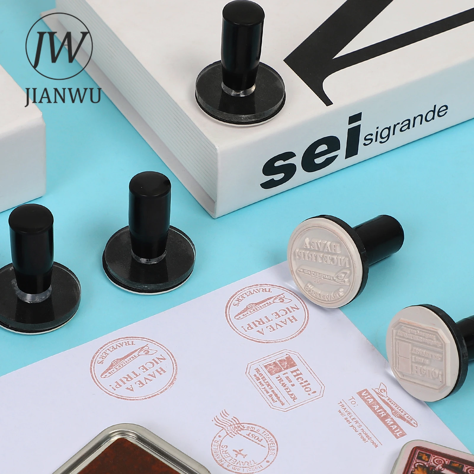 

JIANWU Retro Replaceable Rubber Stamp Acrylic Handle Postmark Hand Account Diary Scrapbooking Decoration Seal Kawaii Stationery