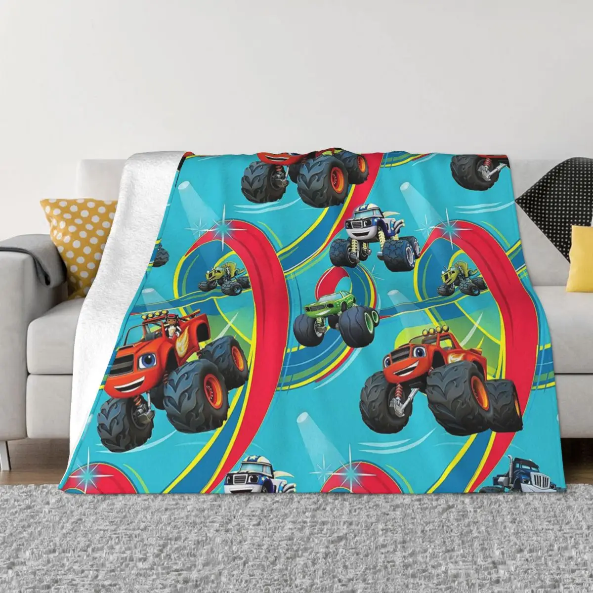 

Blaze And The Monster Machines Blanket Coral Fleece Plush Racing Cartoon Warm Throw Blankets for Home Couch Bedspread