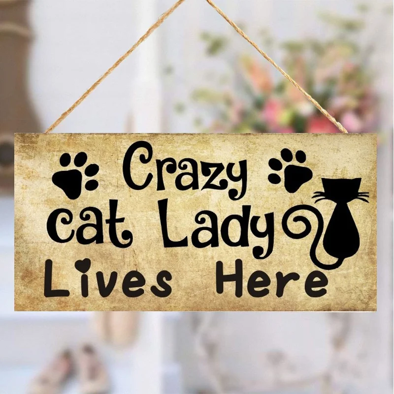 

Crazy Cat Lady Lives Here Sign Rustic Wall Plaque or Hanging Home Decor