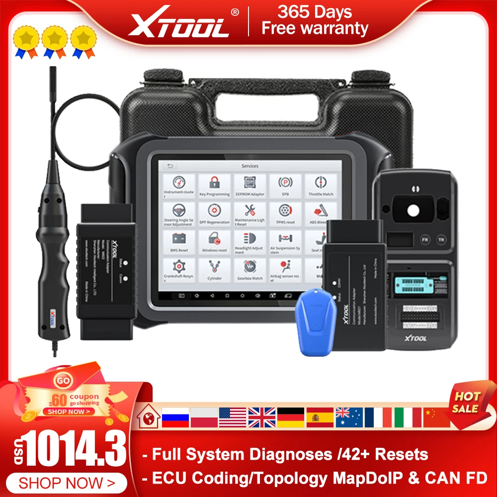 

Автомобильный сканер XTOOL D9, Топологическая карта, активное тестирование, кодирование ЭБУ, OBD2 Полная диагностика системы, 42 + сбросы, поддержк...