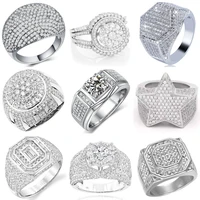 ofertas hip hop style trendy men rings copper ring iced out bling pave cubic zirconia geometry ring charms