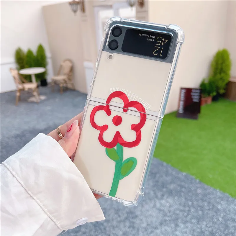 

Beautiful flowers Case For Samsung Z Flip 3 Z Flip 4 Clear Soft Silicone Shockproof For Samsung Galaxy Z Flip 4 3 Phone Cover