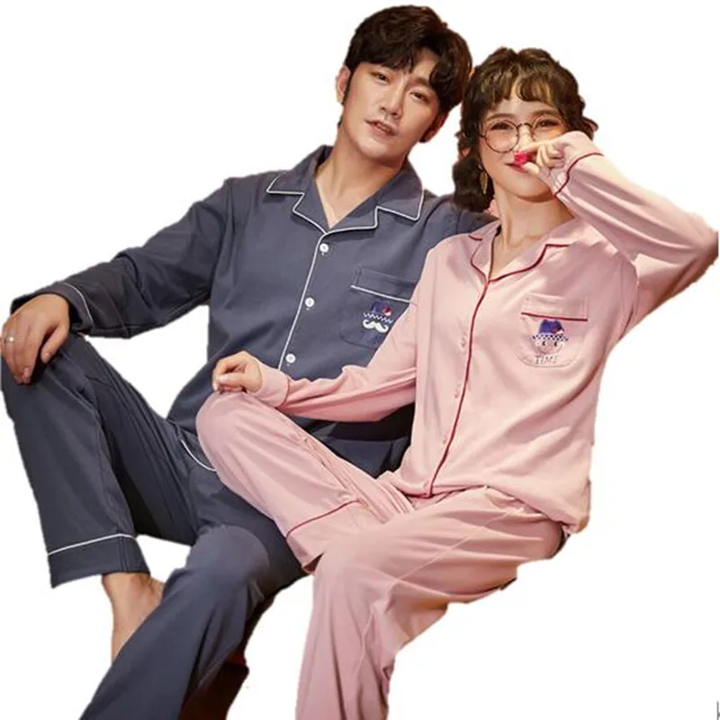 

Осенне-зимняя хлопковая парная пижама с длинным рукавом и отложным воротником