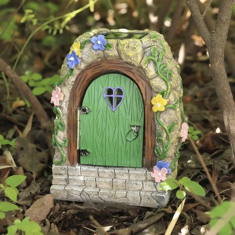 

Fairytales Door Figurines Mini 3D Stone Tale Fairy Gate Ornament With Solar Light Creative Resin Outdoor Fairy Elf Door Ornament