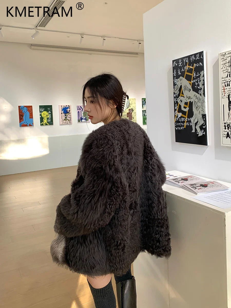 Женская меховая куртка из натуральной тосканной шерсти осенне-зимнее пальто