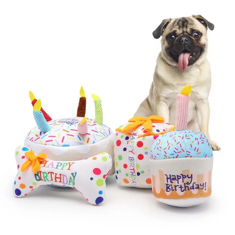 

Pet Plush Toy Dog Birthday Cake Plush Toy Chew Squeaky Supplies Dog Stuff Dog Chew Toys Plush Puppy Stuff Interactive