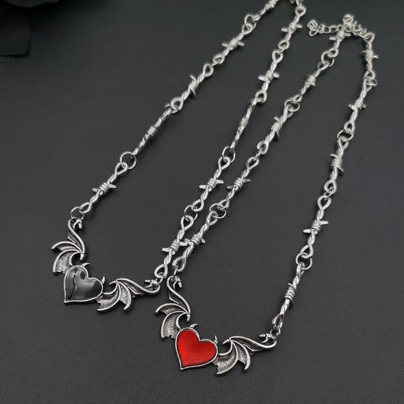 

Aesthetic Goth Devil Heart Barbed Wire Choker Necklace Punk Hip Hop Jewelry Y2K Vampire Little Thorns Chain Choker Gift