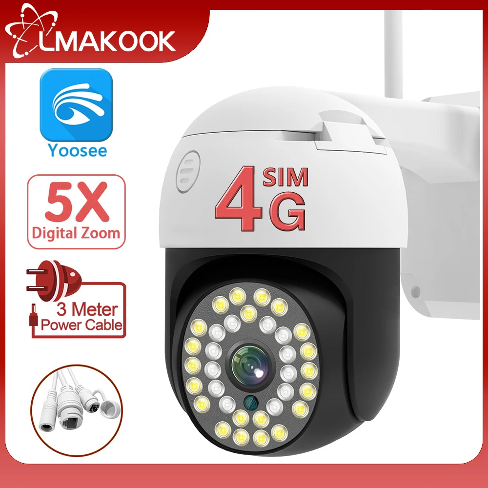 

LMAKOOK 5MP 4G SIM Card PTZ Surveillance Camera 15X Digital Zoom Auto Tracking Full Color Night Vision CCTV IP Camera Yoosee