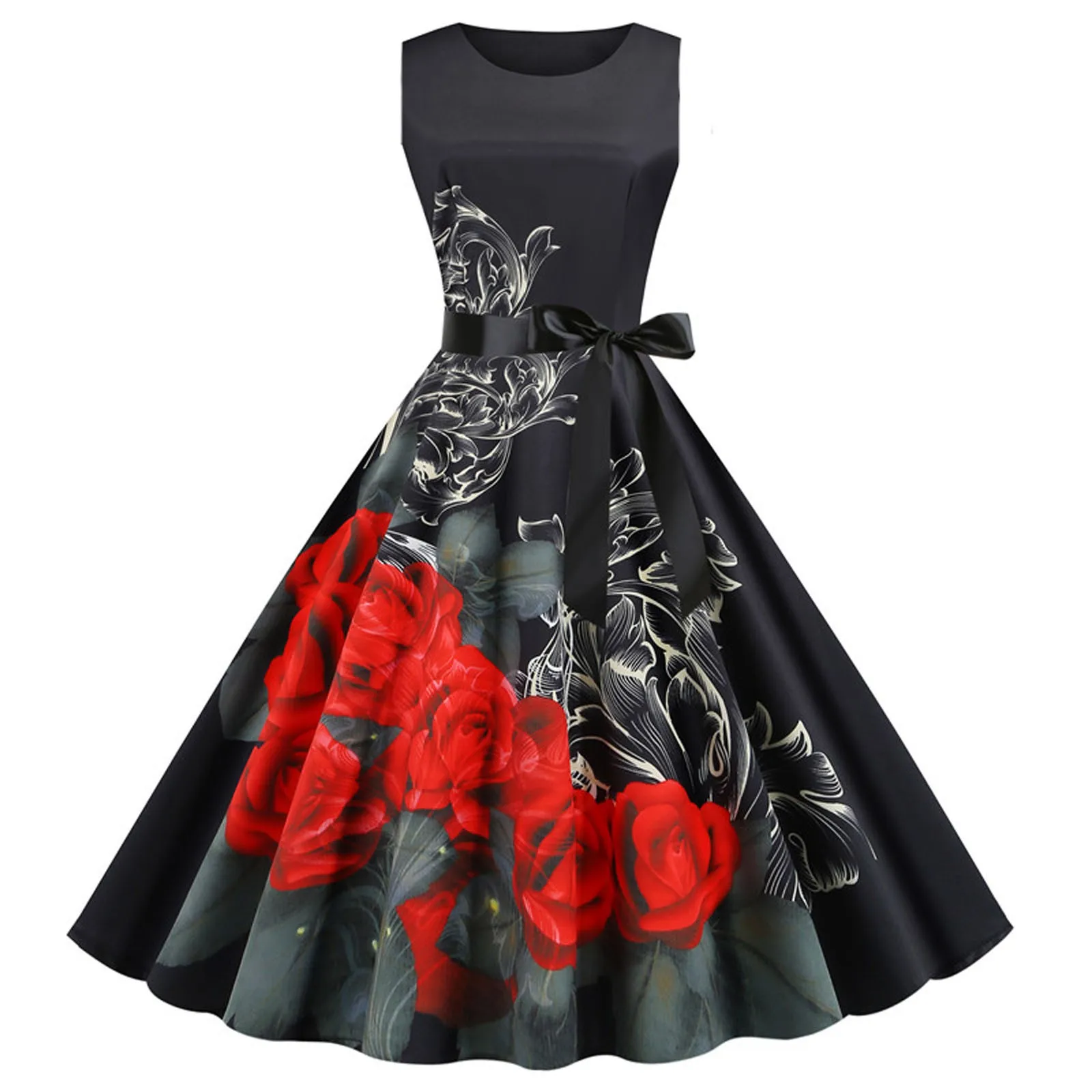 

Summer Women Dresses Casual Floral Print Retro Vintage 50s 60s Sundress Rockabilly Swing Pinup Party Dress Vestidos