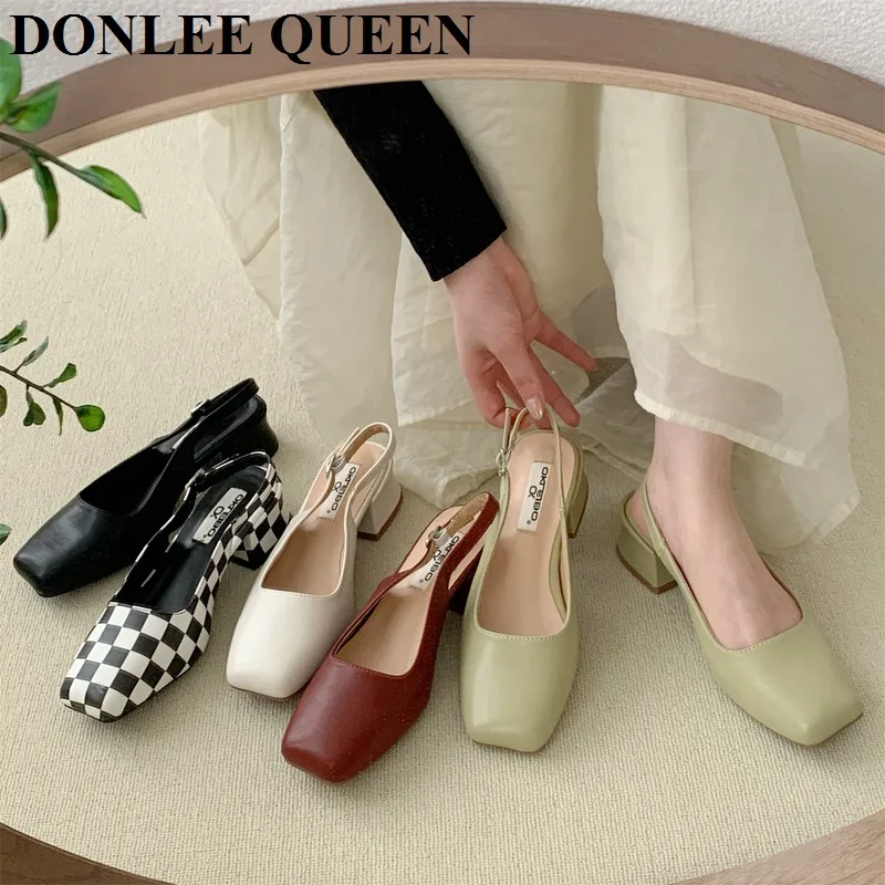 

Женские босоножки без шнуровки, туфли-лодочки на Высоком толстом каблуке, обувь для офиса и работы, 2022