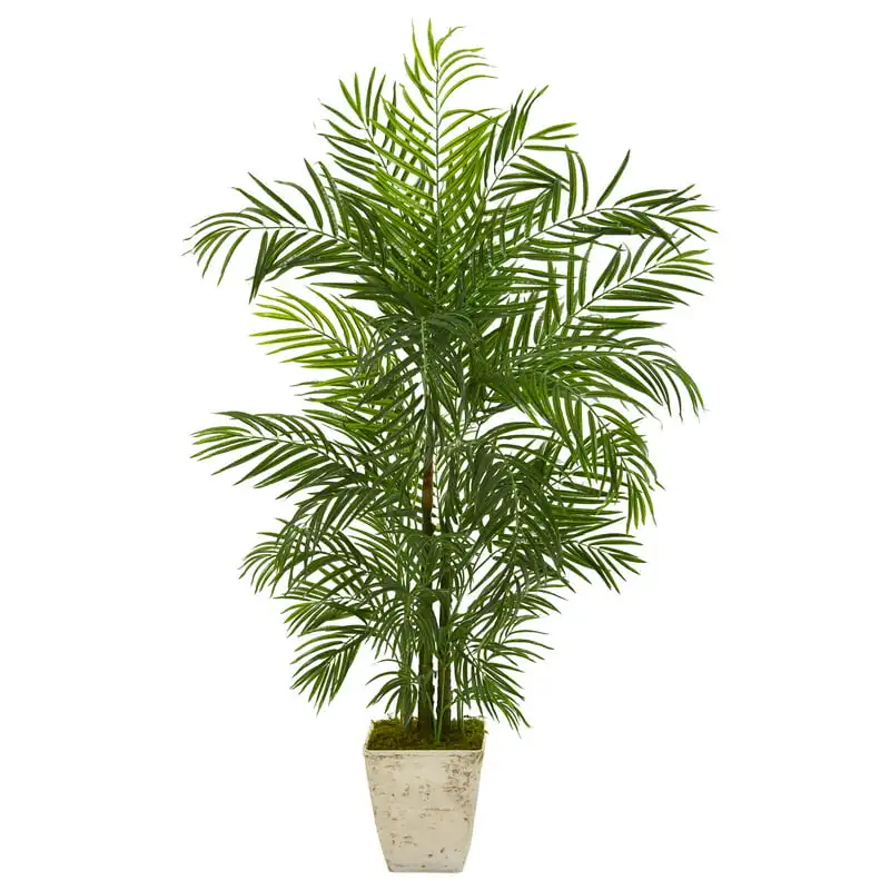 

Areca Artificial Palm Tree in Country White Planter UV Resistant Artificial ivy hedge Artificial succulents Hanging vines Jungle
