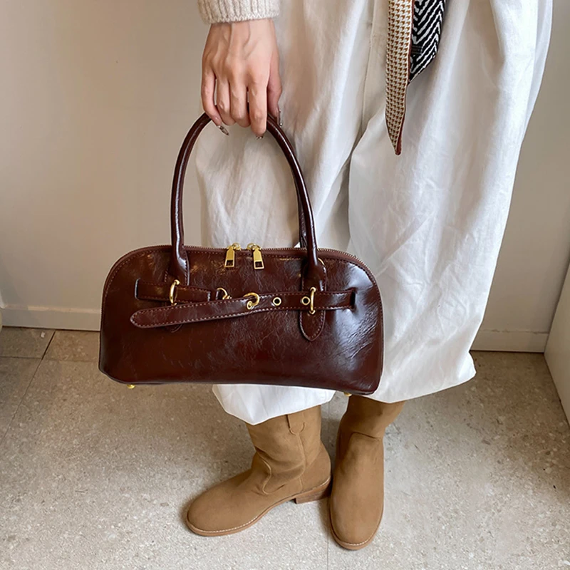 Женская винтажная сумка в виде ракушки на ремне с верхней ручкой большая