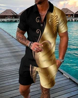 mens suit lapel polo top shorts 2 piece set 2022 sportswear outdoor gym beach fresh pattern mens fashion trend clothing