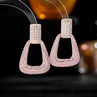 Luxury Purple Pink Cubic Zirconia Pave Dangle Earrings for Women Geometric Micro-set Heavy Work Statement Wedding Party Jewelry