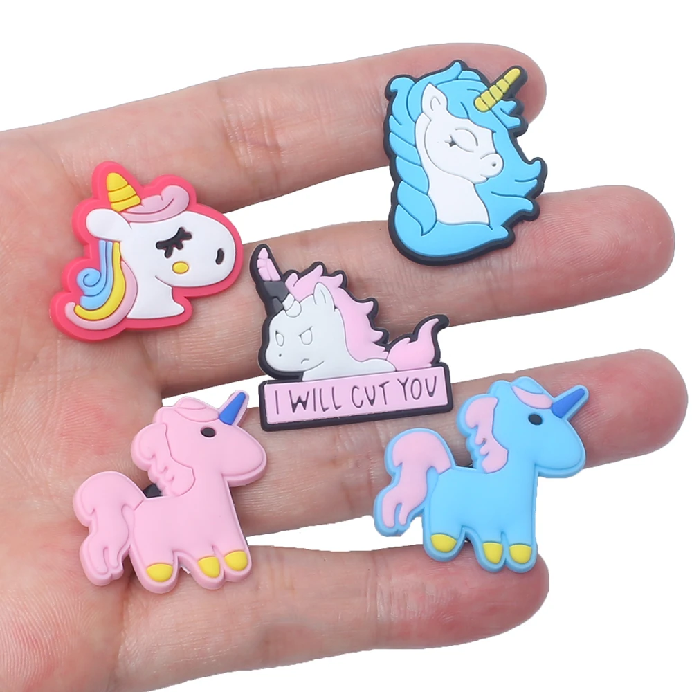 

Single Sale 1pcs Cute Cartoon Unicorn PVC Shoes Accessories Children Decorations Fit Wristband Croc Jibz Charm Party Present